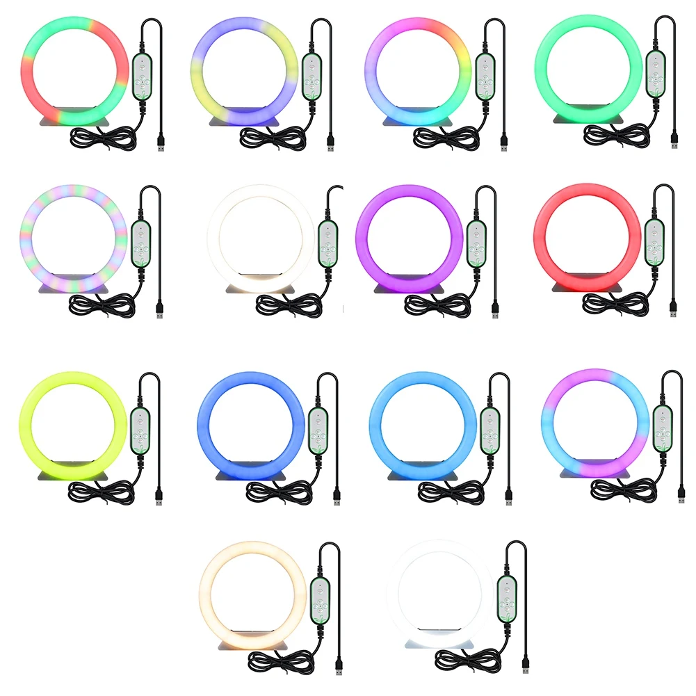 Anillo de luz LED para selfies de 18 cm con trípode, lámpara de anillo RGB de 26 colores, luz de relleno para video, maquillaje y transmisiones en vivo.