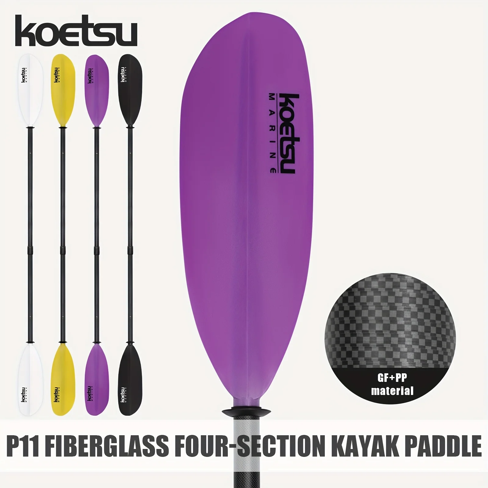 

KOETSU P11 4-секционное весло для каяка со съемным валом из стекловолокна и полипропиленовыми лезвиями для лодок, судов и каяков