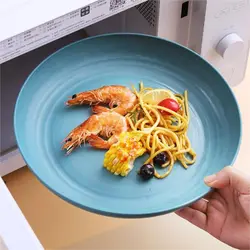 Wheat Straw Plates Unbreakable  Lightweight Round Dinner Plate Plastic Reusable Dessert Salad Dish  Kitchen Accessories