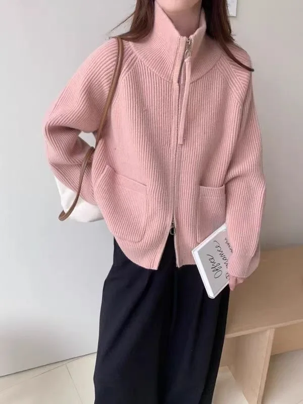 

Новая осенне-зимняя модная повседневная водолазка с длинным рукавом на молнии, однотонная свободная верхняя одежда, 10 цветов