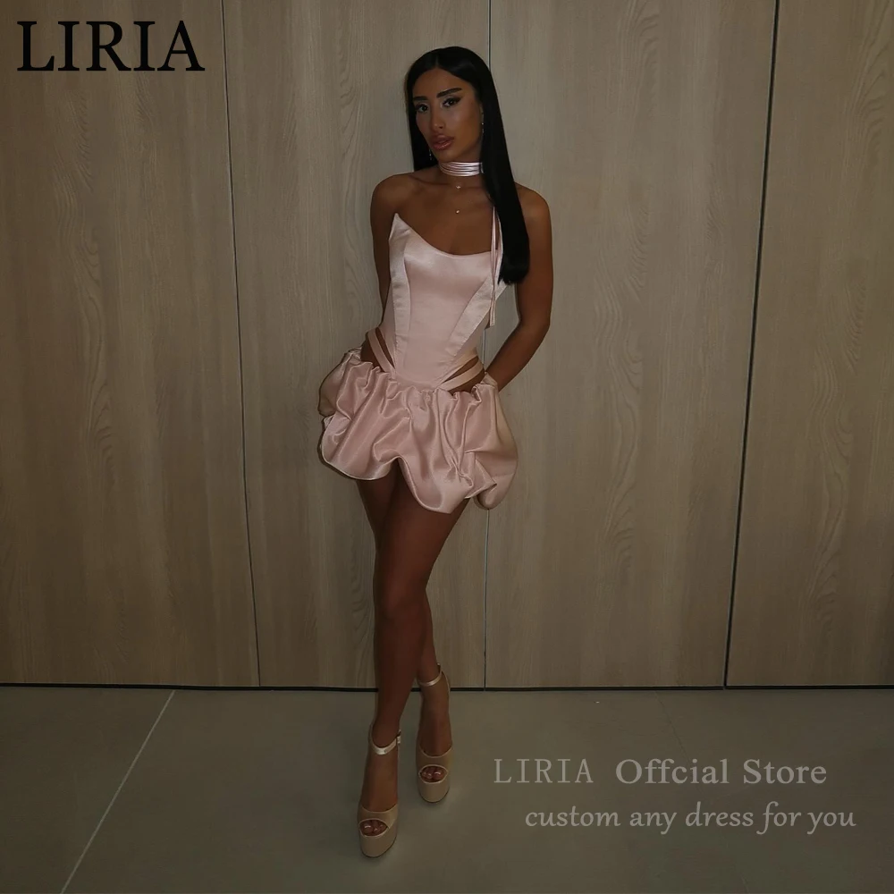 Vestido Mini Sexy LIRIA para Fiesta, Club Nocturno, Satén Rosa, Sin Tirantes, Vestidos de Graduación, Corsé Elegante en la Espalda, Vestido de Gala Noche Mujer, Personalizado