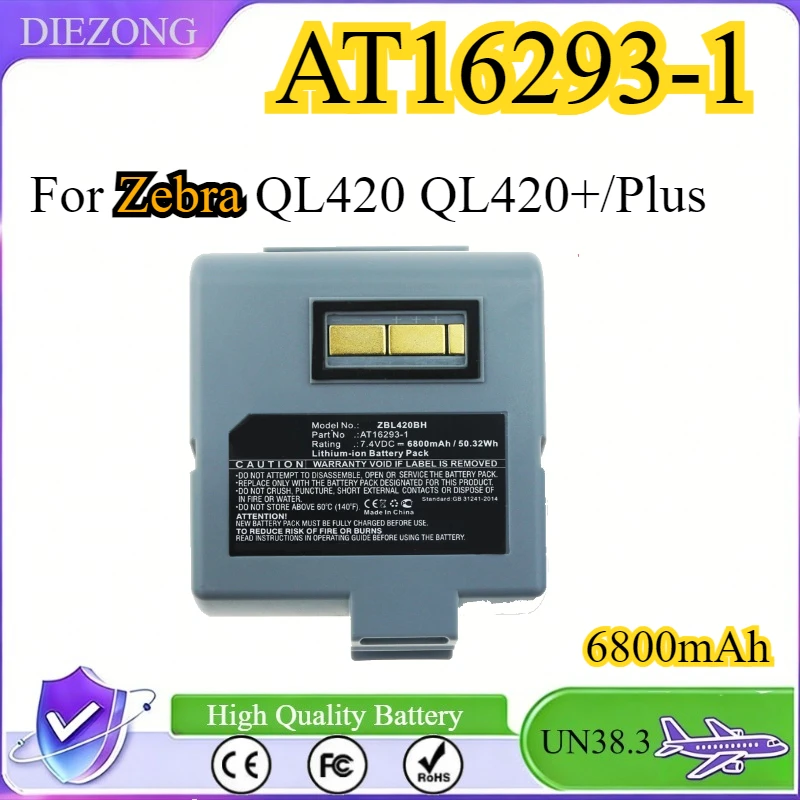6800mAh Portable Printer Battery for Zebra AT16293-1 QL420 QL420+ Plus 50.32Wh Replacement Battery High Capacity Color Grey