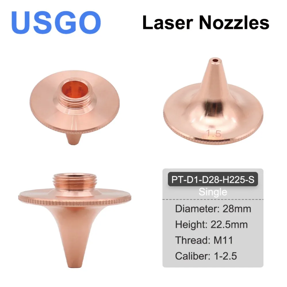 

USGO D Type Laser Fiber Nozzle Single Layer Dia.28mm Caliber 1.5/2.0 for Precitec Fiber Laser Cutting Head