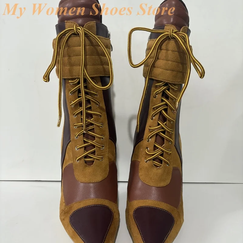 الدانتيل يصل المرقعة الكاحل الجوارب مثير مدبب تو خنجر رقيقة عالية الكعب المدرج 2026 الشتاء الخريف النساء فستان أحذية سستة #4