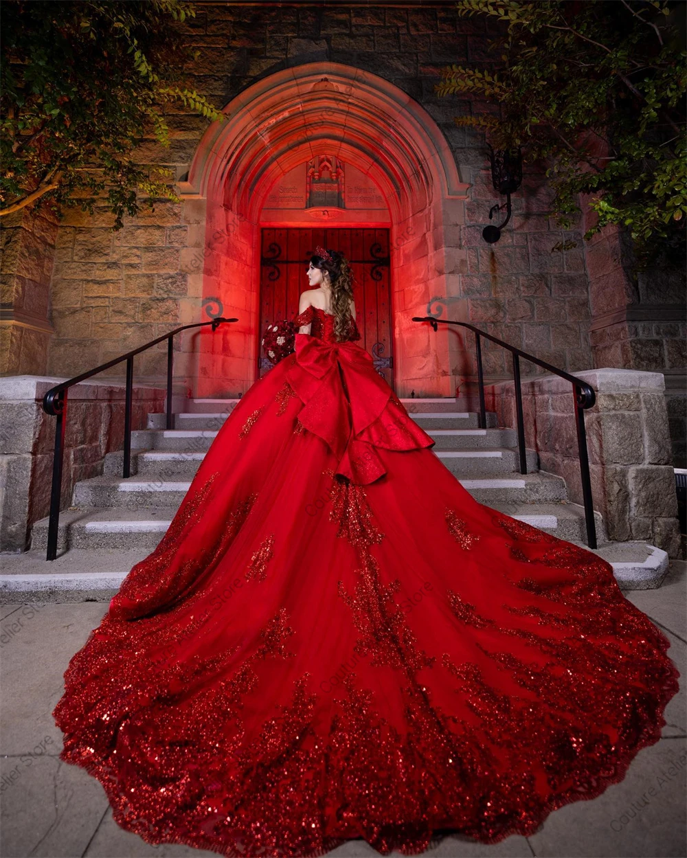 Fantasia vermelha lantejoulas apliques quinceanera vestido de baile fora do ombro princesa espartilho doce 15 16 vestido de casamento personalizado