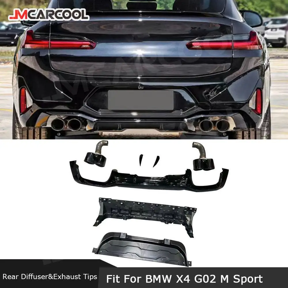 ABS Rear Bumper Diffuser For BMW X4 G02 M Sport 2022+ With Stain Steel Exhaust Tips Rear Lip Spoiler Bumper Extension