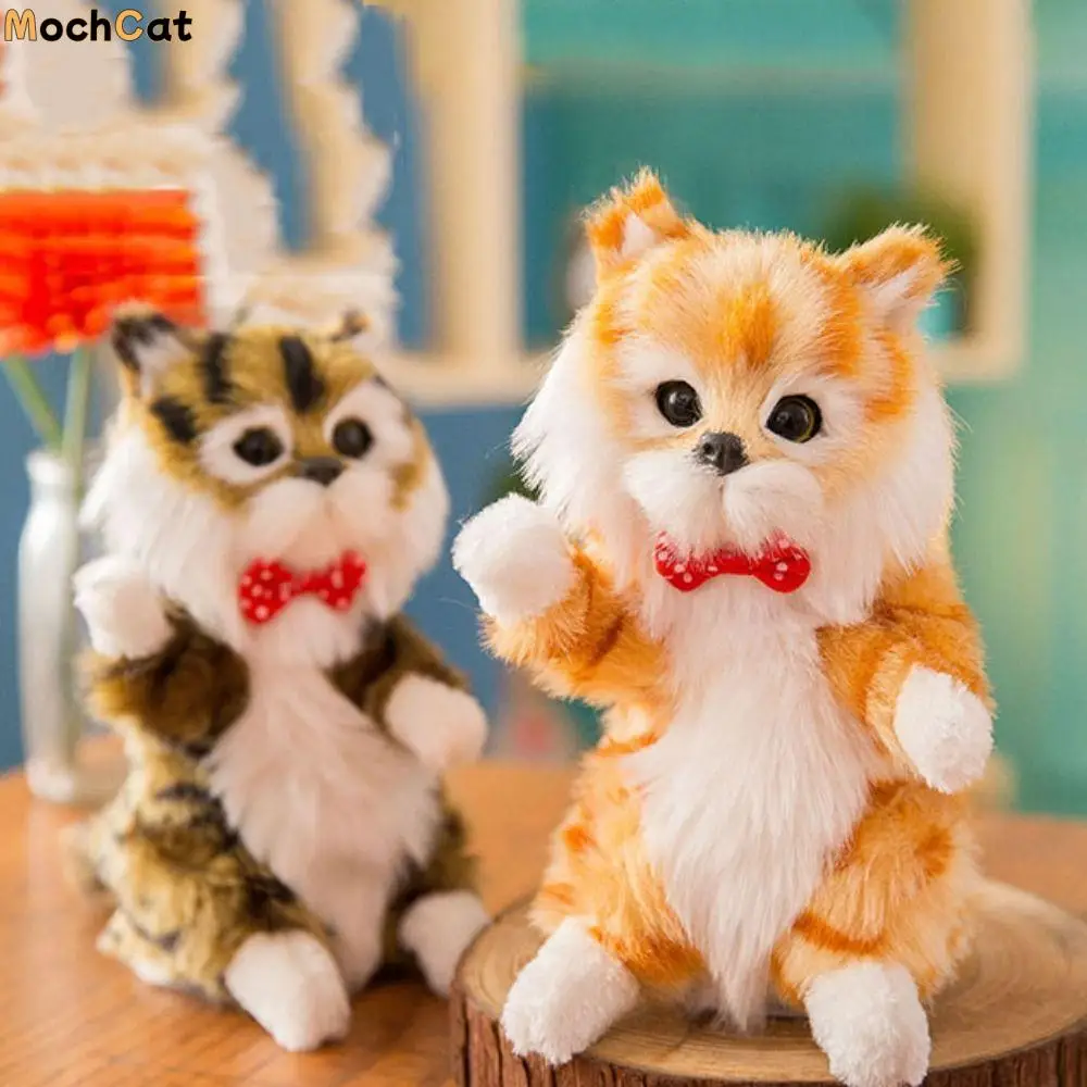 

PP Cotton Simulation Cat Plush Toys with Sound Interactive Soft Stuffed Kitten Model Cartoon Fluffy Fake Cats Plushie Figure
