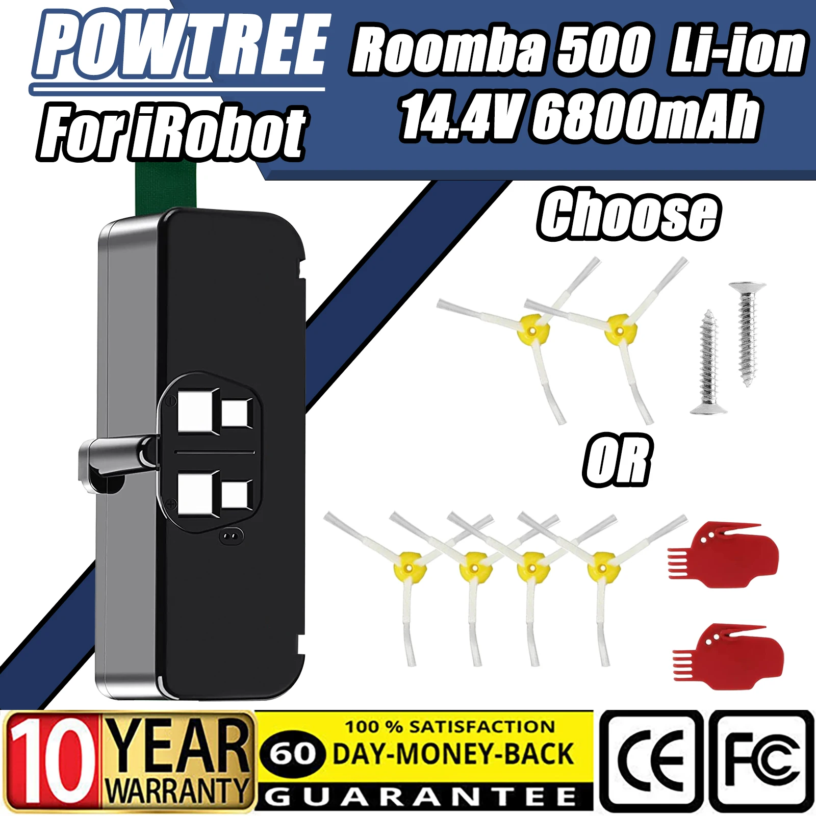 14.4V 6800mAh Li-on Battery For iRobot Roomba 500 600 650 700 760 770 800 870 900 Vacuum Cleaner Built In Rechargeable Battery