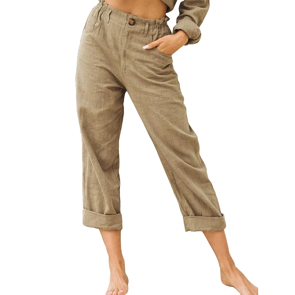 

Summer Must Have Women's Straight Leg Trousers with Stretch Waist and High Waist Design in Various Colors and Sizes