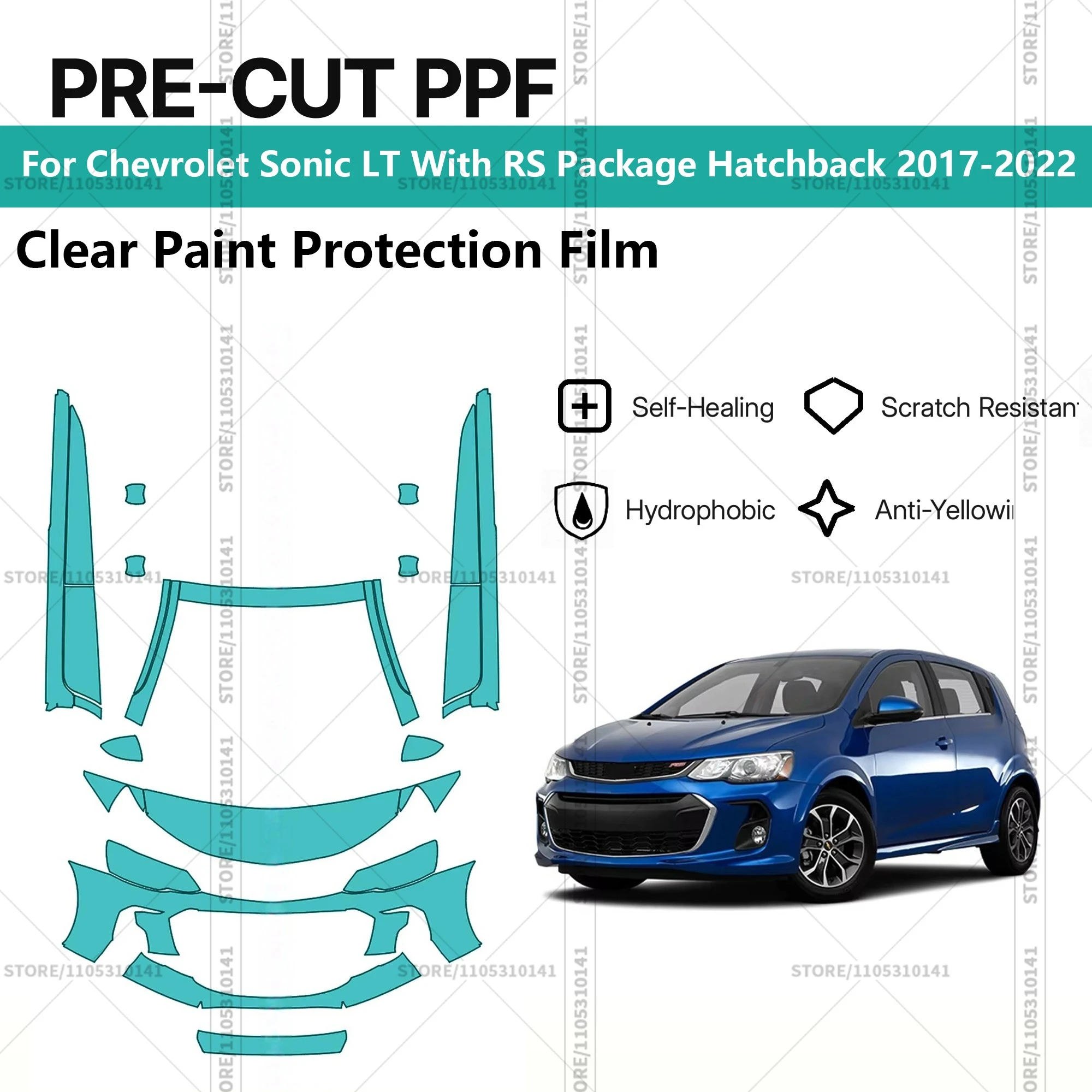 

Для Chevrolet Sonic LT с пакетом RS, хэтчбек 2017-2022, предварительно вырезанная защитная пленка PPF, прозрачная автомобильная пленка, автомобильная защитная пленка PPF