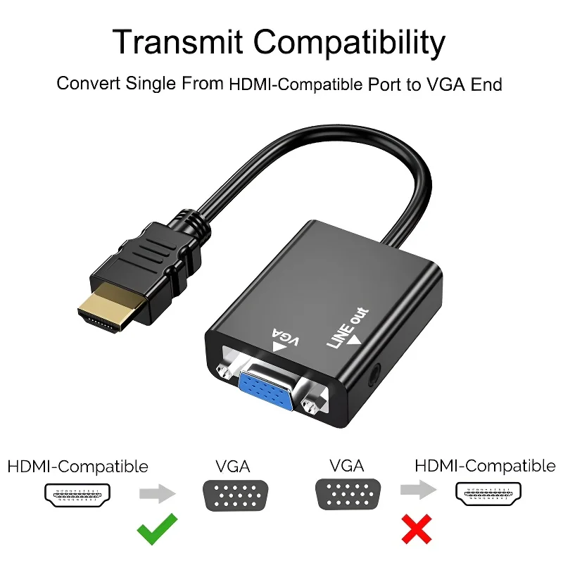Compatible con HDMI a VGA con Audio HDMI macho a VGA hembra puerto convertidor salida 1080P HDTV vídeo para PC portátil TV Box ordenador