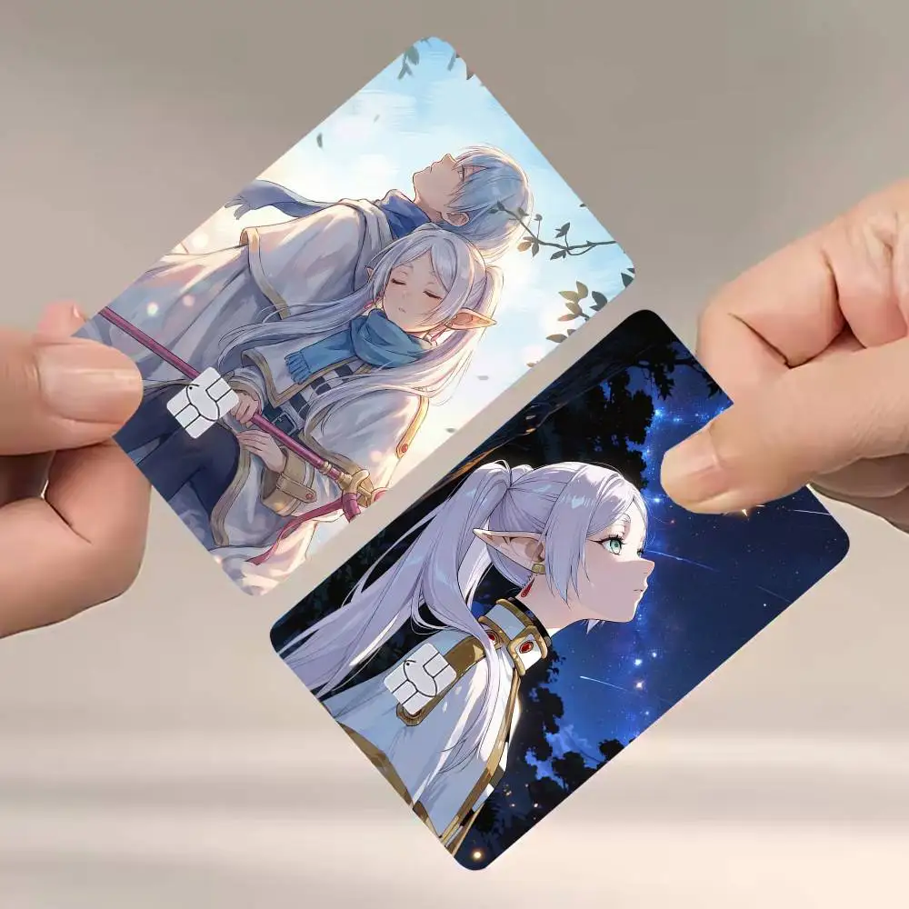 Anime F-Frieren Beyond J-Journey's End 4pcs 1Set Laser Holographic Sticker Skin Cover for Credit Bank Debit Card