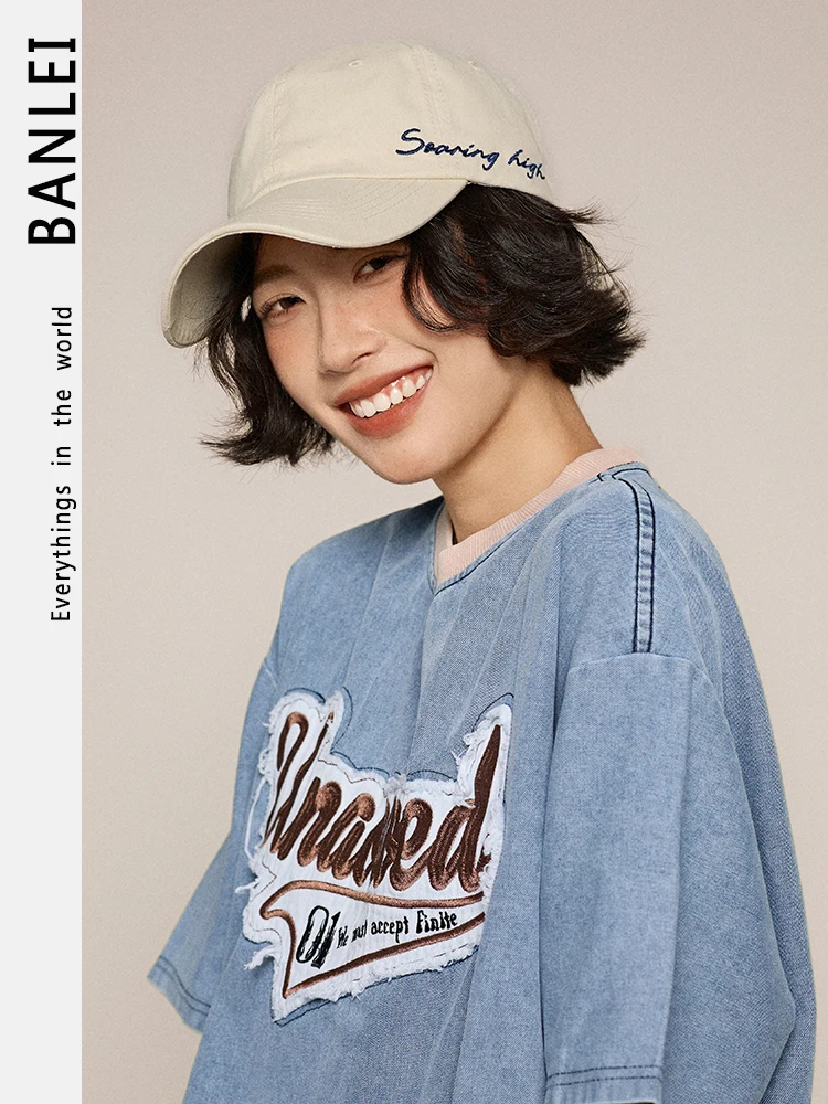 

Vintage summer baseball cap letter embroidery big head circumference couple sunshade cap