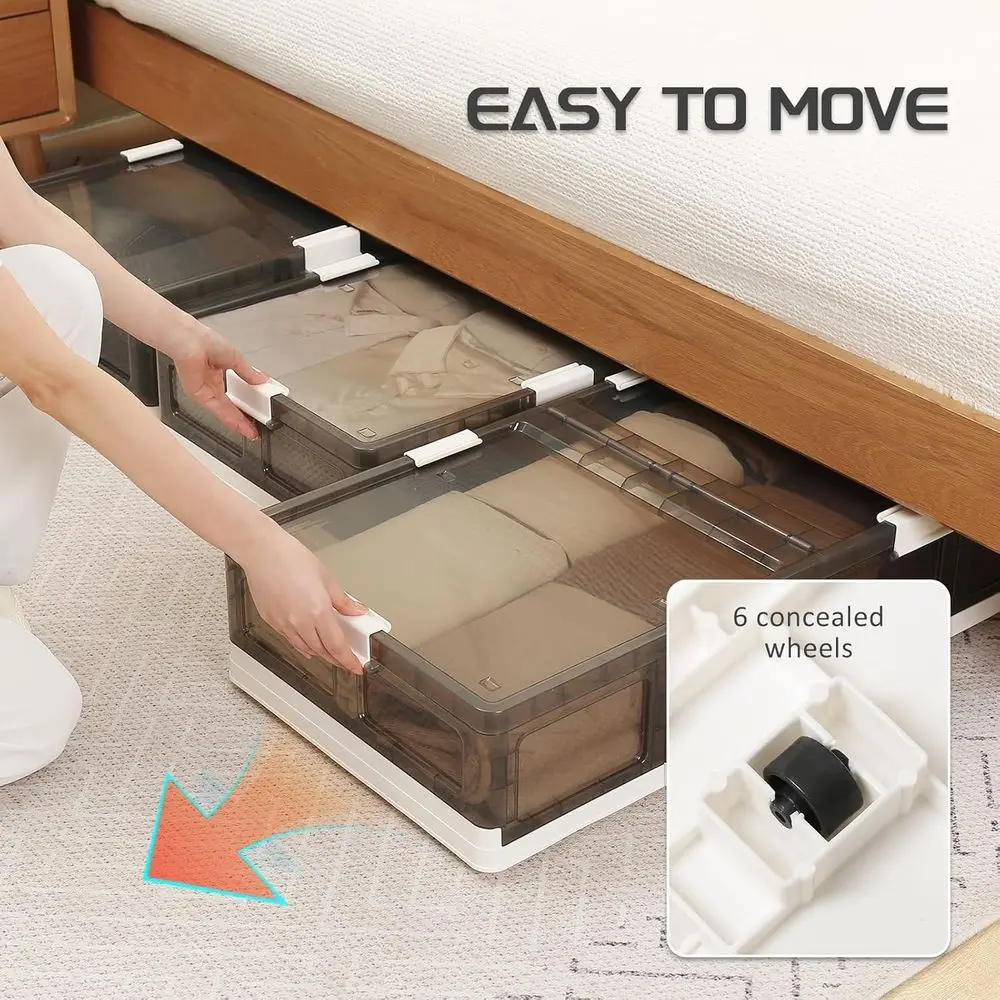 Plastikowe pojemniki do przechowywania na kółkach, do ubrań, butów i kołder - 2 sztuki, 25,2x16,5x7,1 cm, idealne do organizacji w sypialni i akademiku.