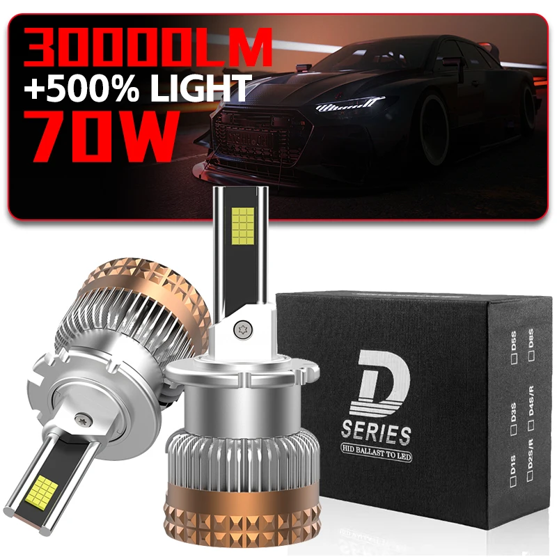 

2 шт. D2S D4S светодиодные лампы для фар D1S D3S D8S 70 Вт 30000LM водонепроницаемый турбовентилятор охлаждения, CANBUS 1:1 заменяет ксенононовые фары Plug&Play