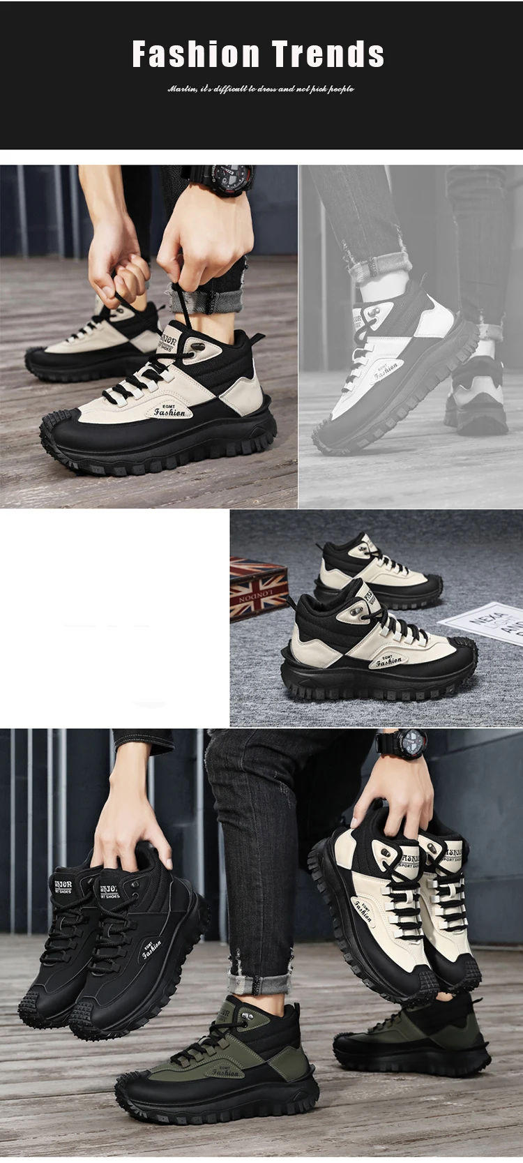 Herren-Outdoor-Wanderschuhe mit Farbblockdesign, bequemem Futter, flexibler, rutschfester, gezahnter Außensohle, hervorragendem Halt, geeignet für Outdoor-Wanderungen, Freizeitaktivitäten, Bergsteigen und Camping. – Detail 2