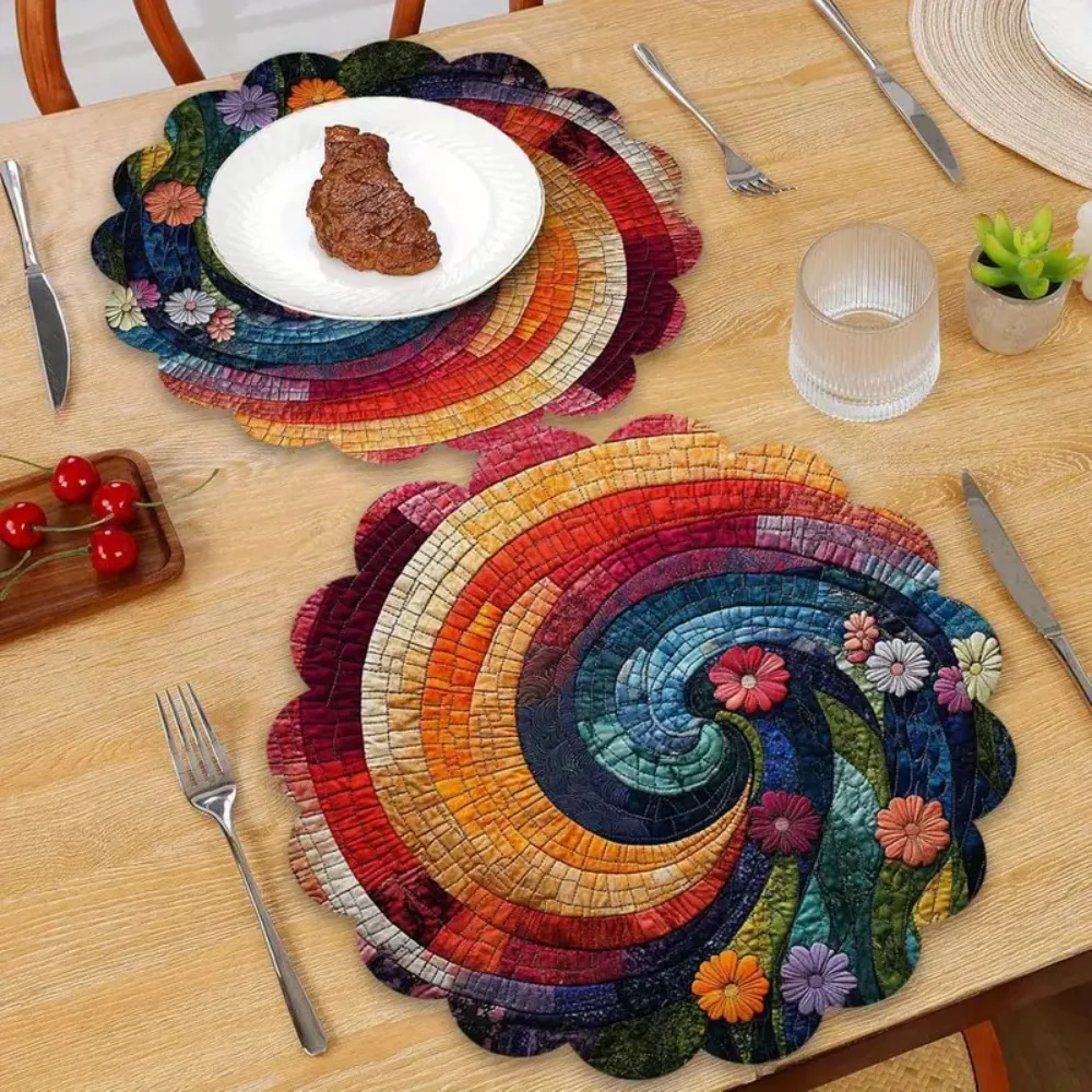 6Pcs Restaurant Spiral Fabric Placemats 2D Colorful Floral Patterns Individual Table Placemats Kitchen Dining Table Mats