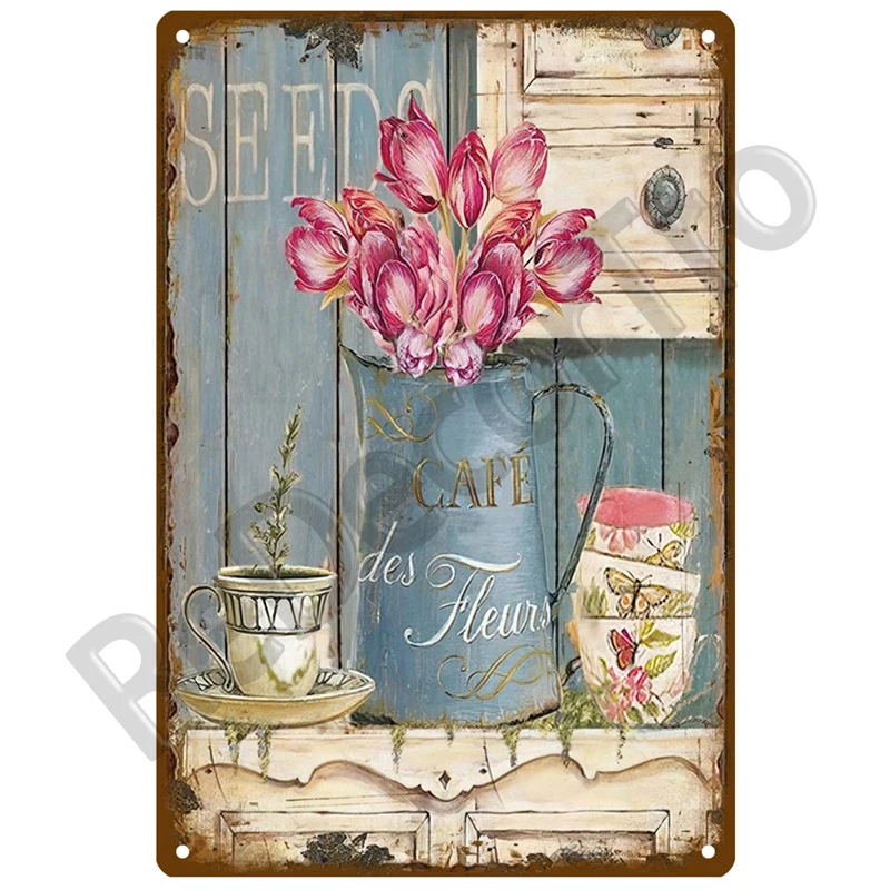 Lavender Metal Sign Plaque Vintage Flowers Tin Sign Wall Decoration For Room Art Garden Kitchen Home Living Room Iron Painting