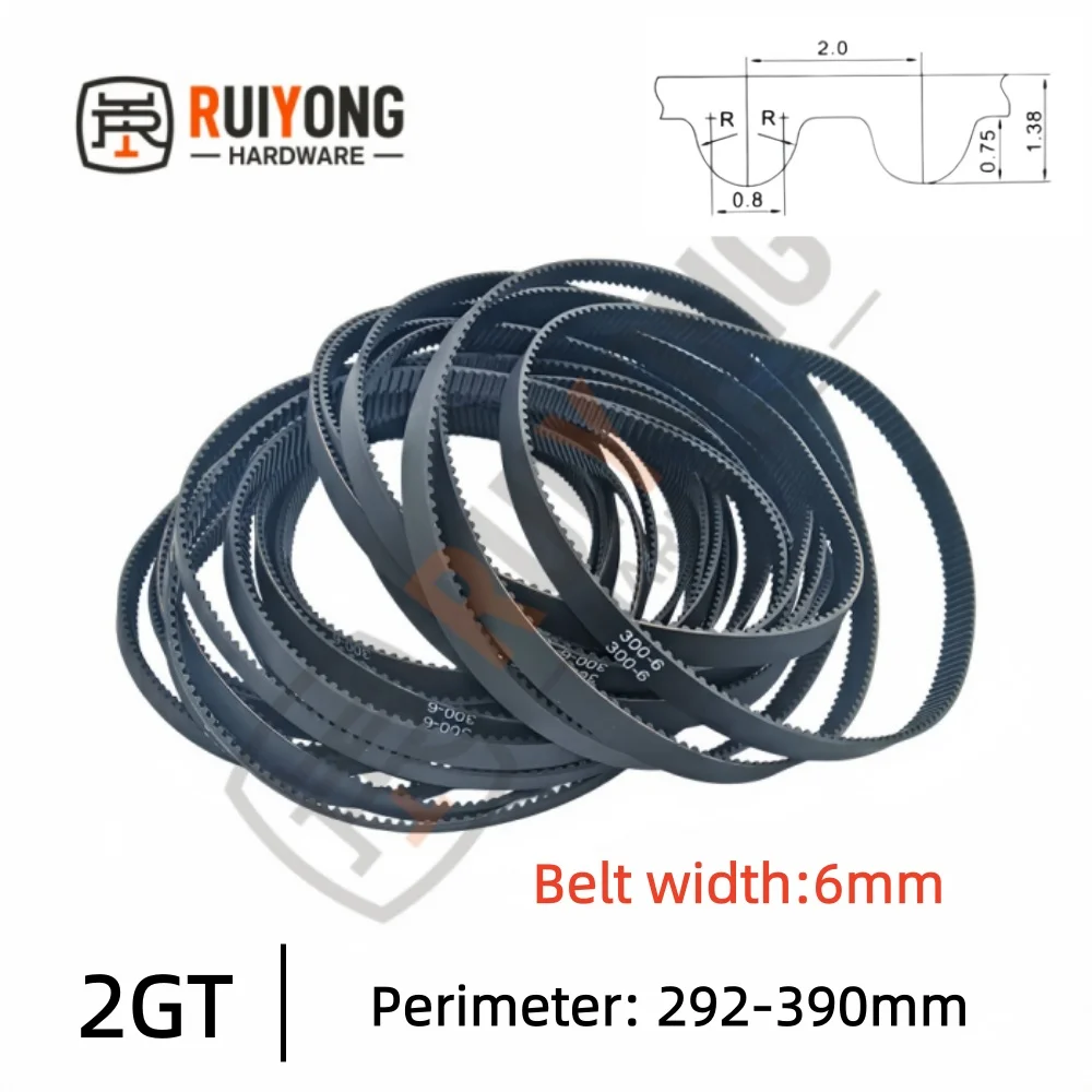 GT2 2GT Timing Belt Pitch 2mm Width 6mm Closed Rubber Drive Belts Perimeter 292/294/296/298/300/302/304-390mm 3D printed parts