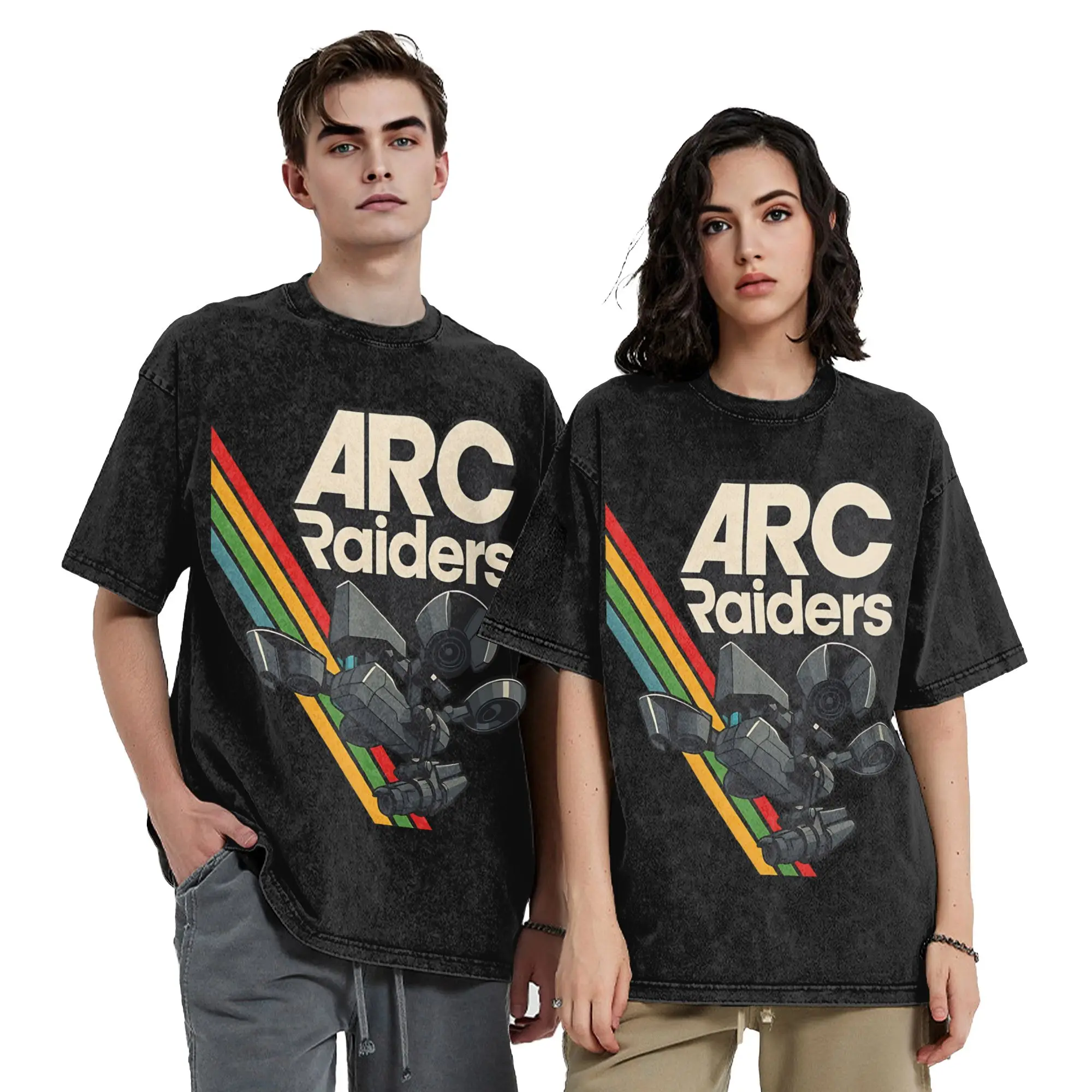 Vintage Character Arc Raiders Vintage Washed T-Shirt Unisex Cotton Short Sleeve  Round Neck Summer Top Tee
