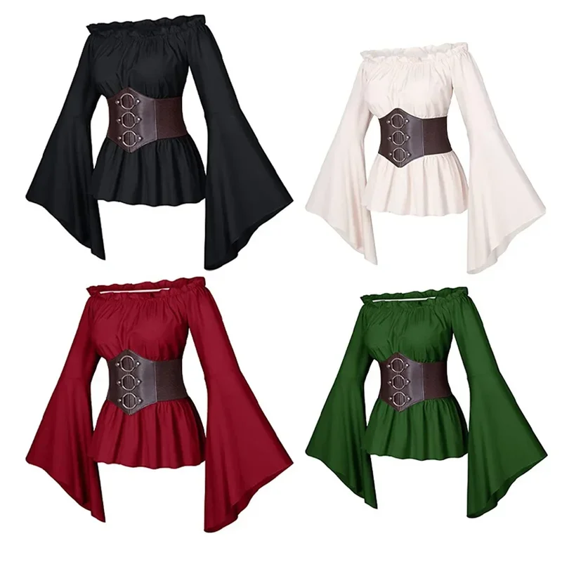 중세 르네상스 여성 빅토리아 셔츠, 스팀펑크 해적 고딕 코스프레, 코스튬 빈티지 코르셋, 할로윈 카니발 원피스 업