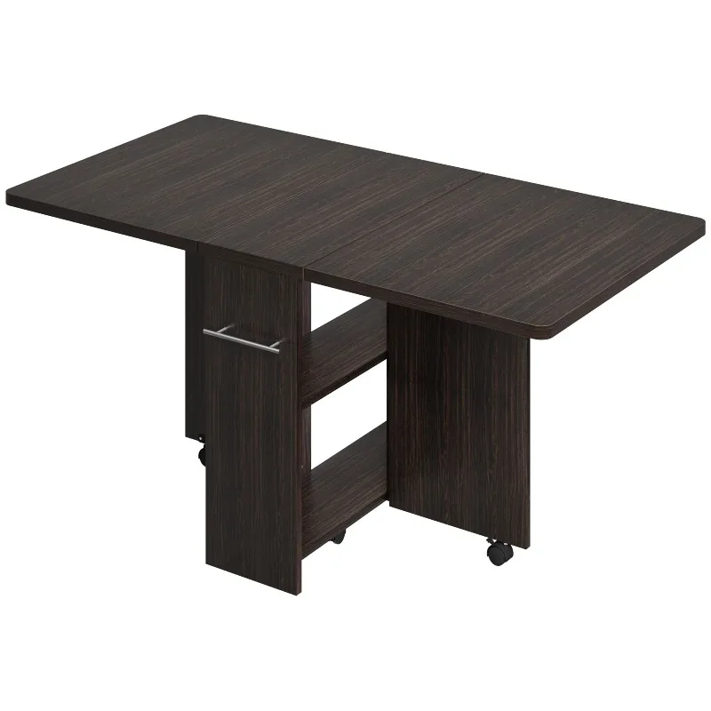 Space-Saving Folding Dining Table with Drop Leaf and 2 Storage Racks-Perfect for Small Spaces Extendable Dining Room