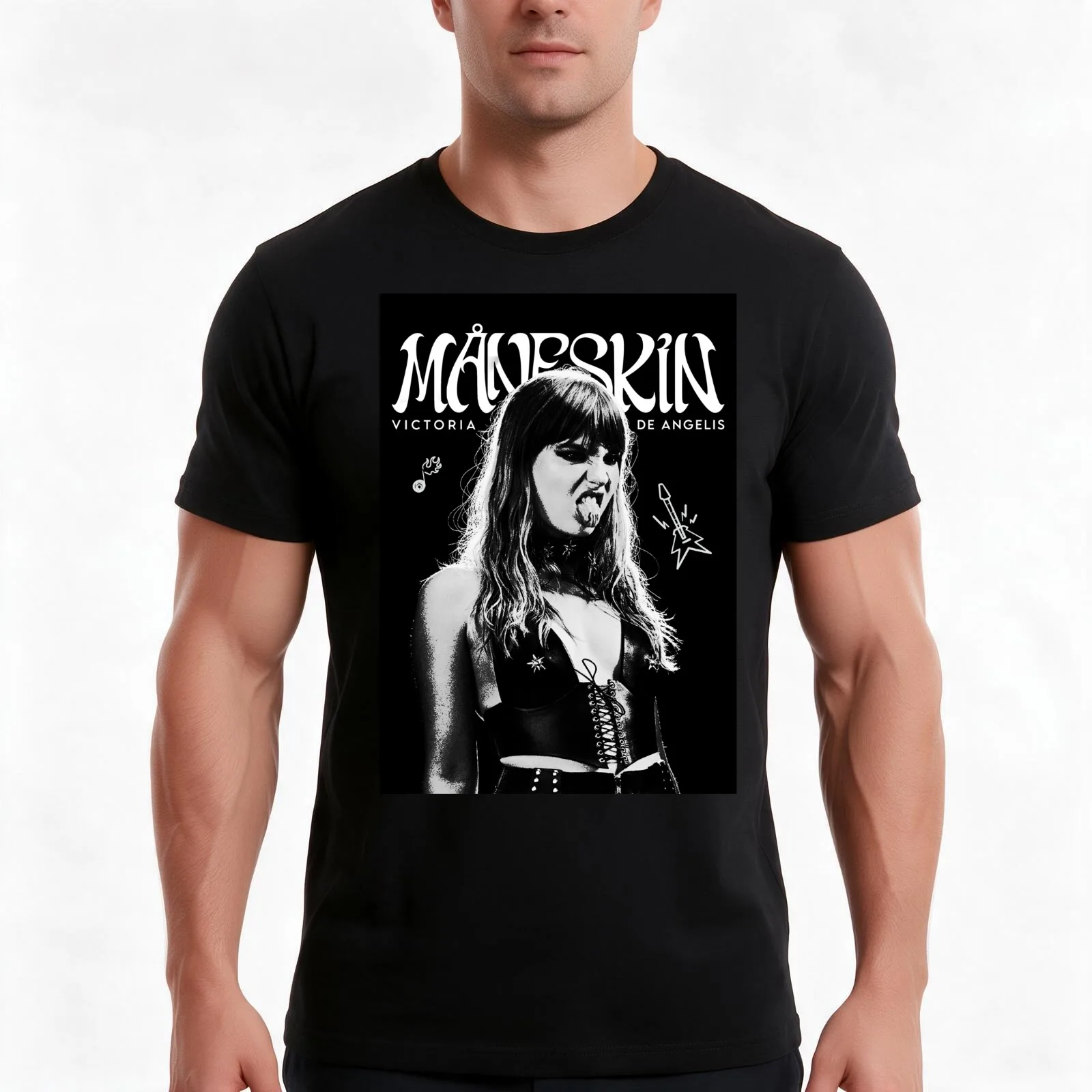 Maneskin Victoria De Angelis T-Shirt, Summer Casual Cotton Tee, Oversized Streetwear Tops, Vintage Graphic Print, 100% Cotton