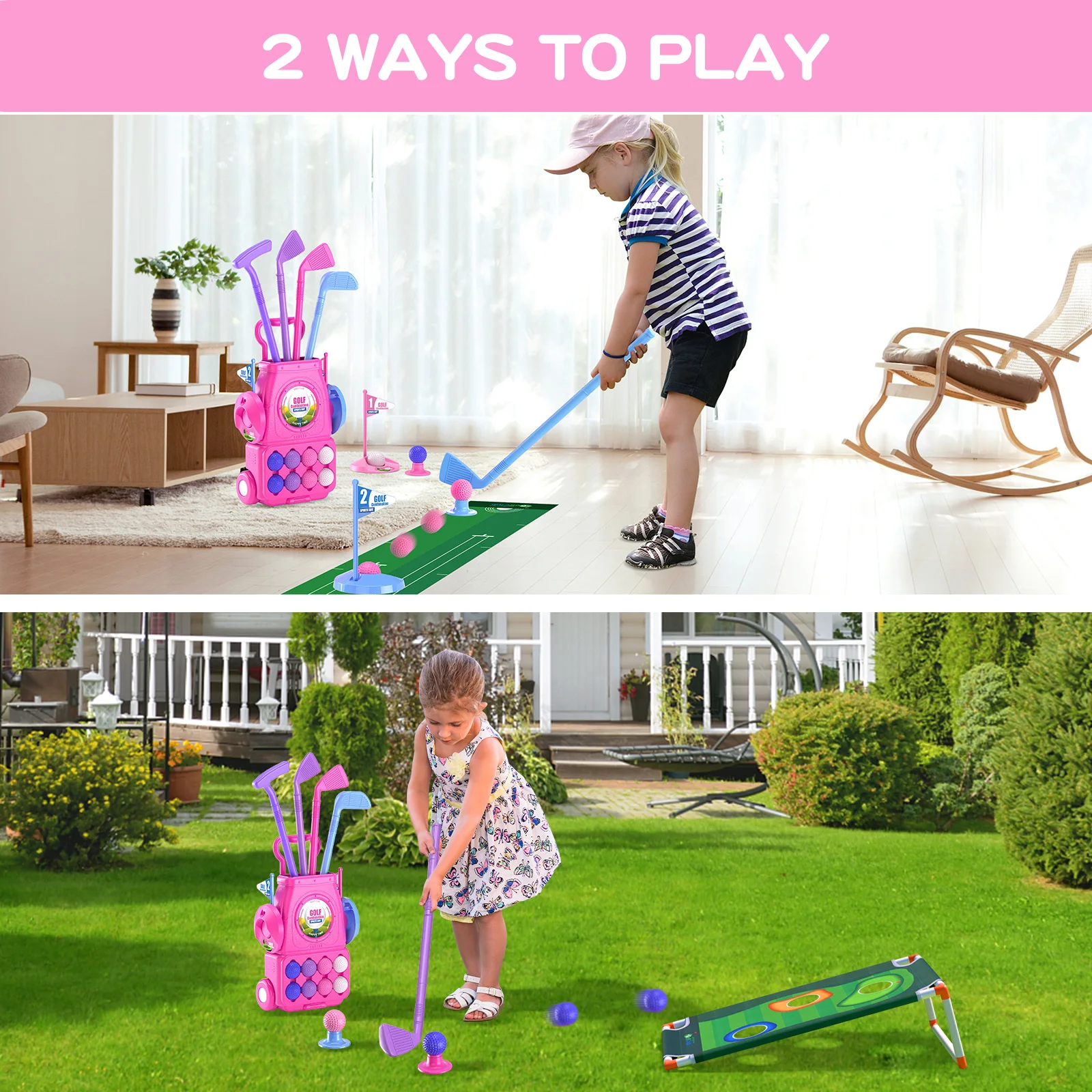 QDRAGON Kids Golf Club Set,Toddler Golf Ball Game Play Set Sports Toys Gift for Boys Girls 2 3 4 5 6 Years Old Out Indoor Games