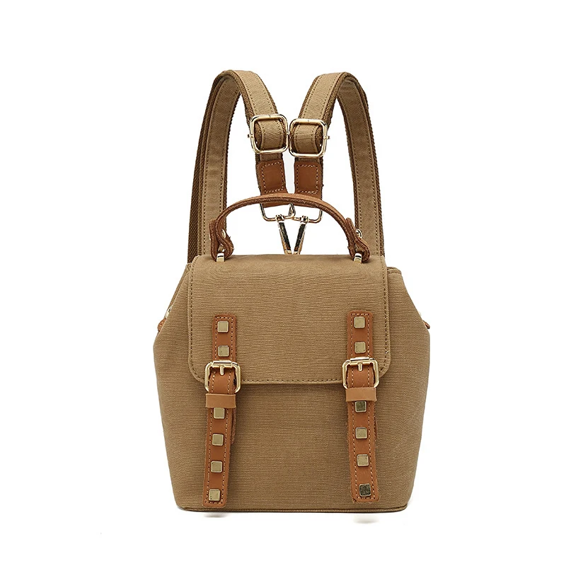 Casual women backpack waterproof canvas handbag small solid color