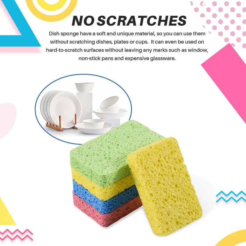 Large Cellulose Sponges,Kitchen Sponges For Dish, Duty Scrub Sponges,Non-Scratch Dish Scrubber Sponge For Cookware 5 Pcs