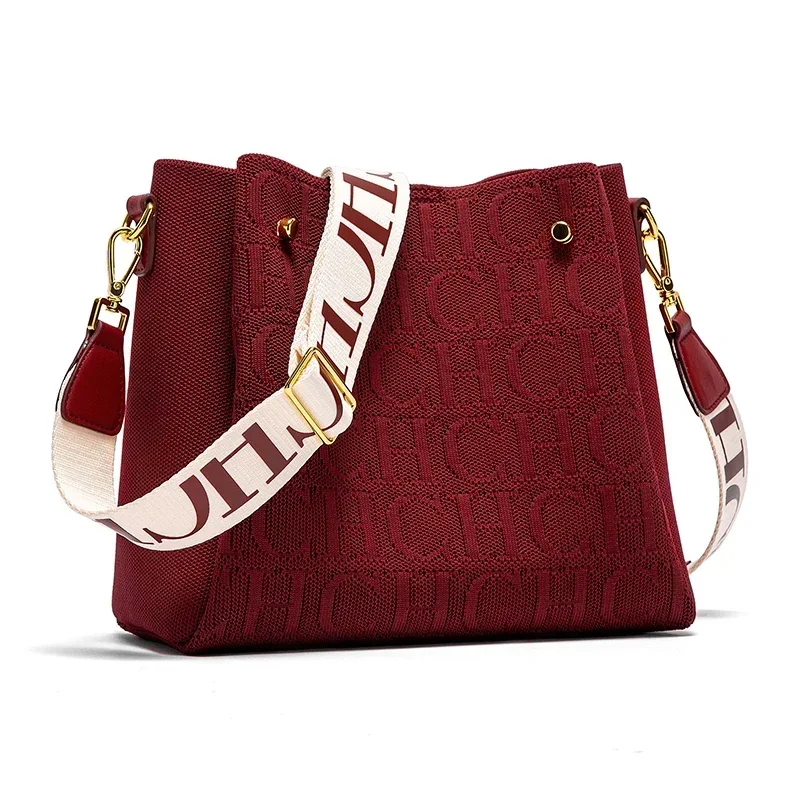 CH Women Letter Print Bucket Bag Large Capacity Shoulder Crossbody Bag Fashion Handbag Casual Tote Purse with Adjustable Strap