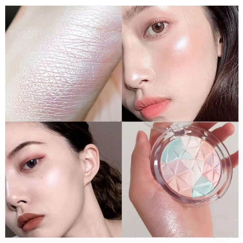 Paleta de polvo resaltador de 3 colores, brillo de diamante, iluminador de contorno facial, Cosméticos impermeables, maquillaje facial duradero