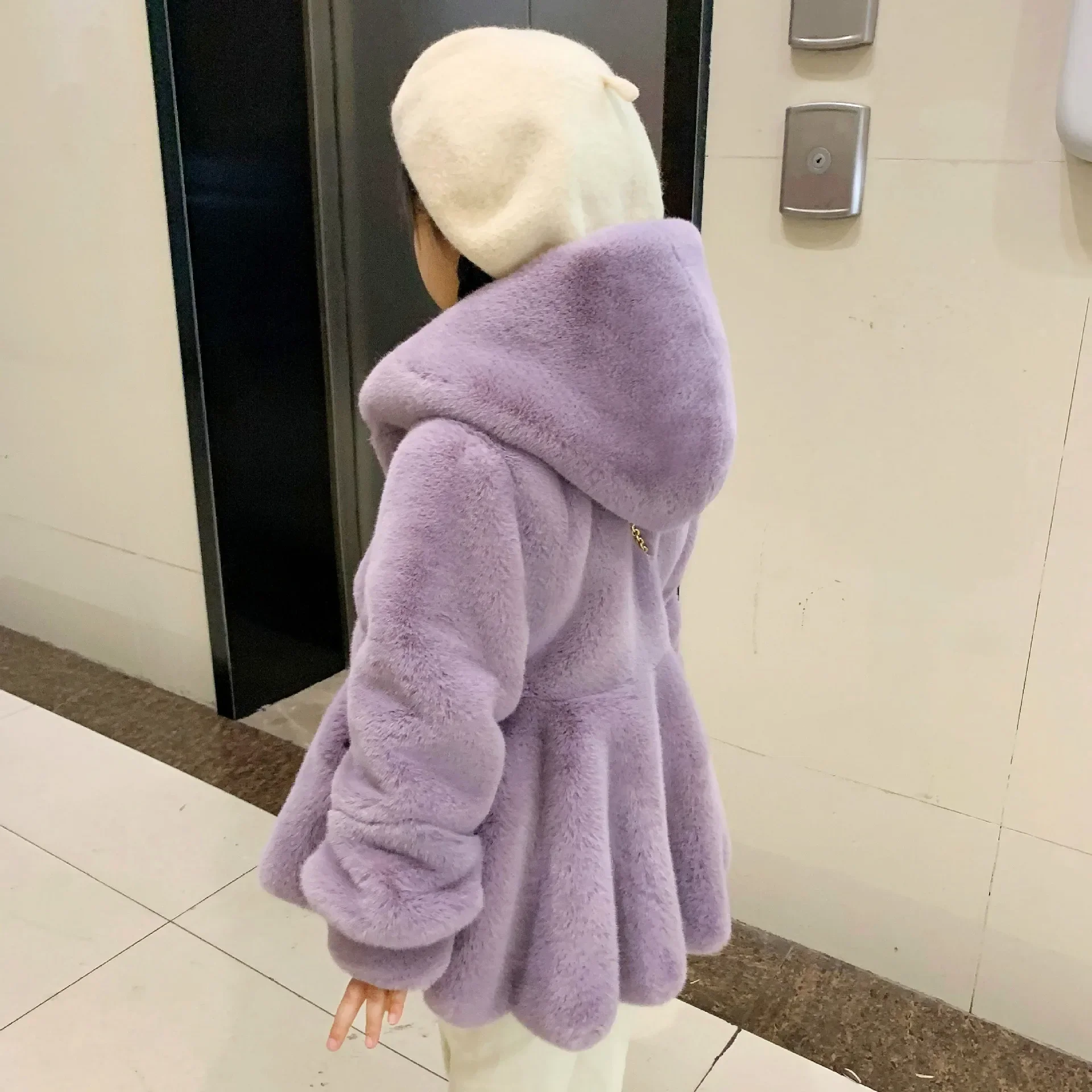 2023 Autumn Winter New Kids Boutique Clothing Baby Girls Coat Thikcen Sweet Fur Fashion Rex Rabbit Fur Solid Color Simple Style