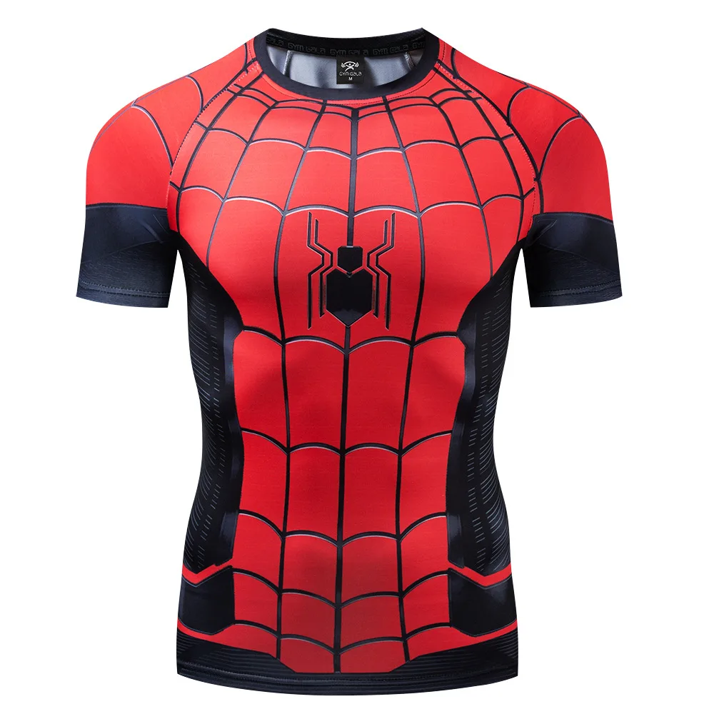 Miniso Tight T-shirt Men's IRON MAN Short Sleeve Fitness Sport T-shirts Classic Superhero Workout Quick Dry Male Tops For Kids