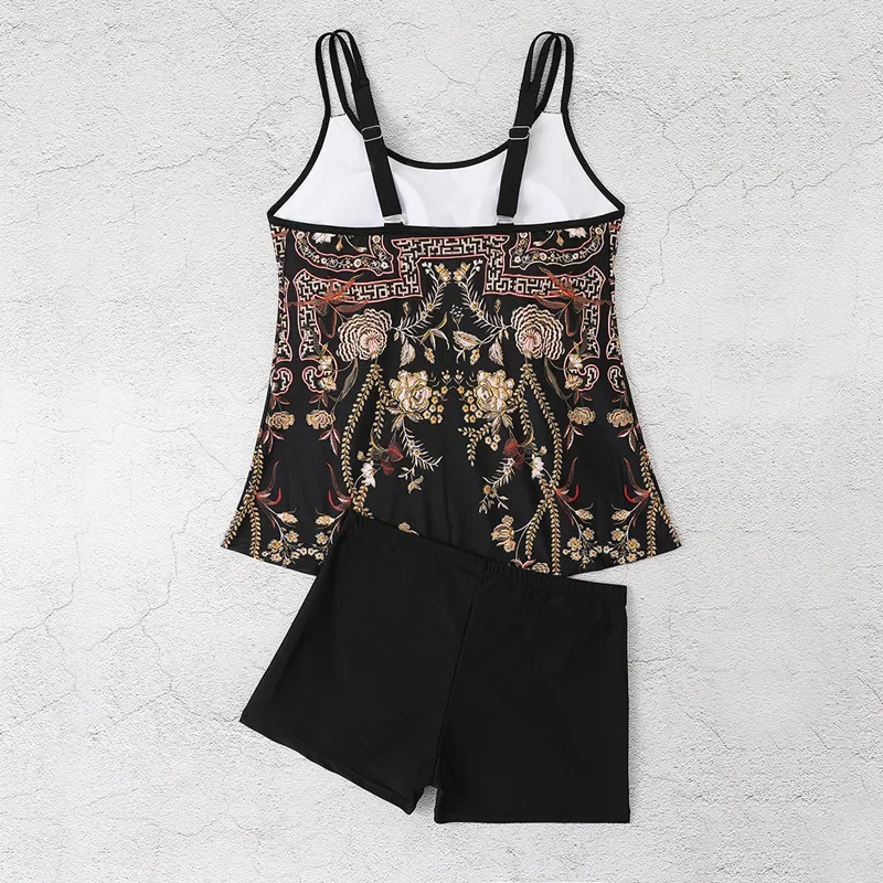 Dwuczęściowy damski kostium kąpielowy z kwiatowym nadrukiem Tankini Letni seksowny strój plażowy Szorty z wysokim stanem Strój kąpielowy dla kobiet XXL