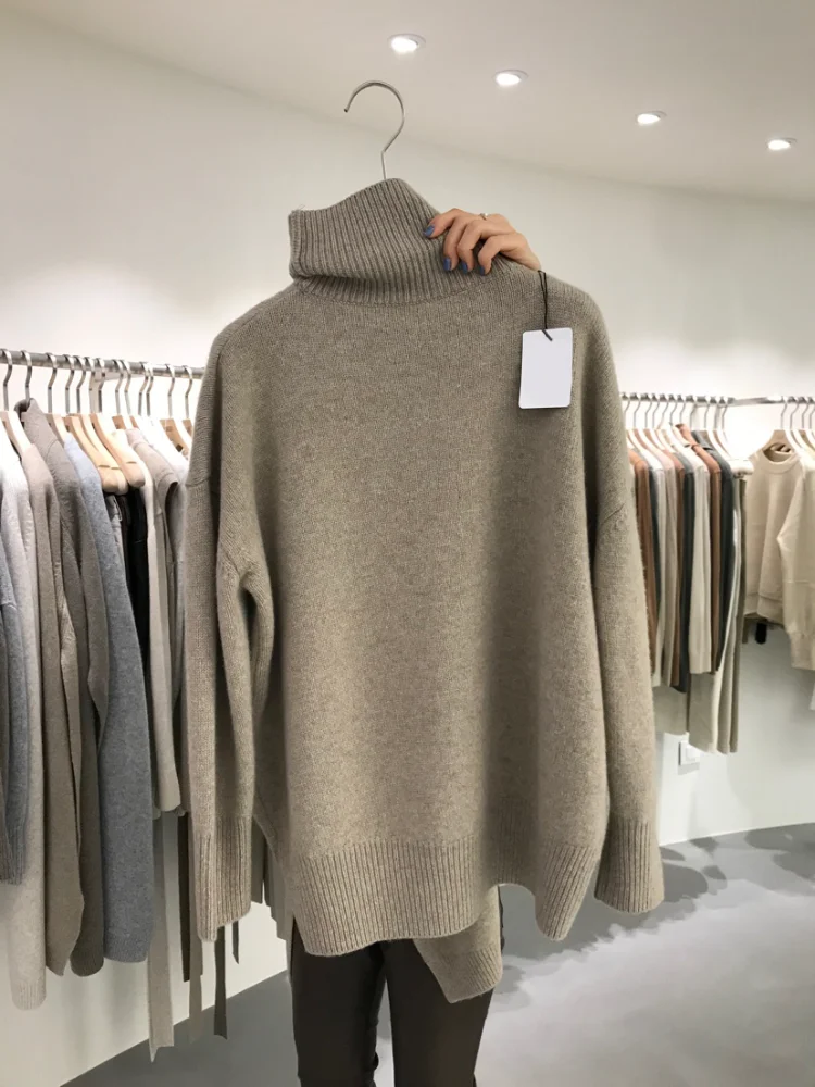 Turtleneck Knitted Sweater for Women, Solid Pullovers, Long-Sleeved Tops, Elegant Office Lady Outwear, Winter, New