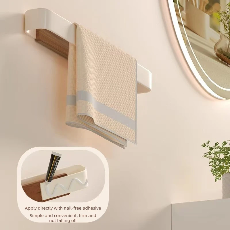 Stenoc No Punching Creative Wood Aluminum Bathroom Towel Rack Shoe Rack Bathroom Oval Ring Towel Hanging Ring Bath Storage Shelf