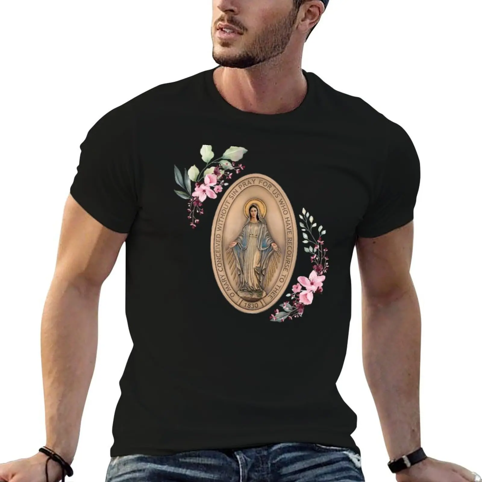 

Miraculous medal Virgin Mary The Blessed Virgin Mary T-Shirt t shirts cotton 100% t shirts for man cotton funny T-Shirt