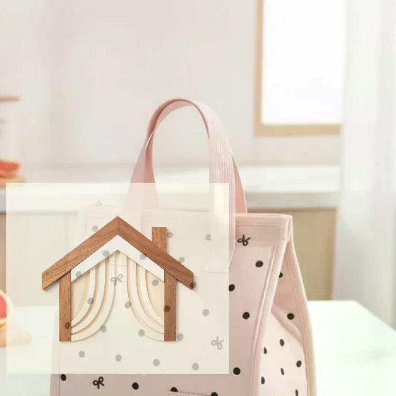 Reusable Portable Insulated Lunch Bag Top Handle Minimalist Style Lunch Tote Bag Polka Dot Thermal Lunch Box