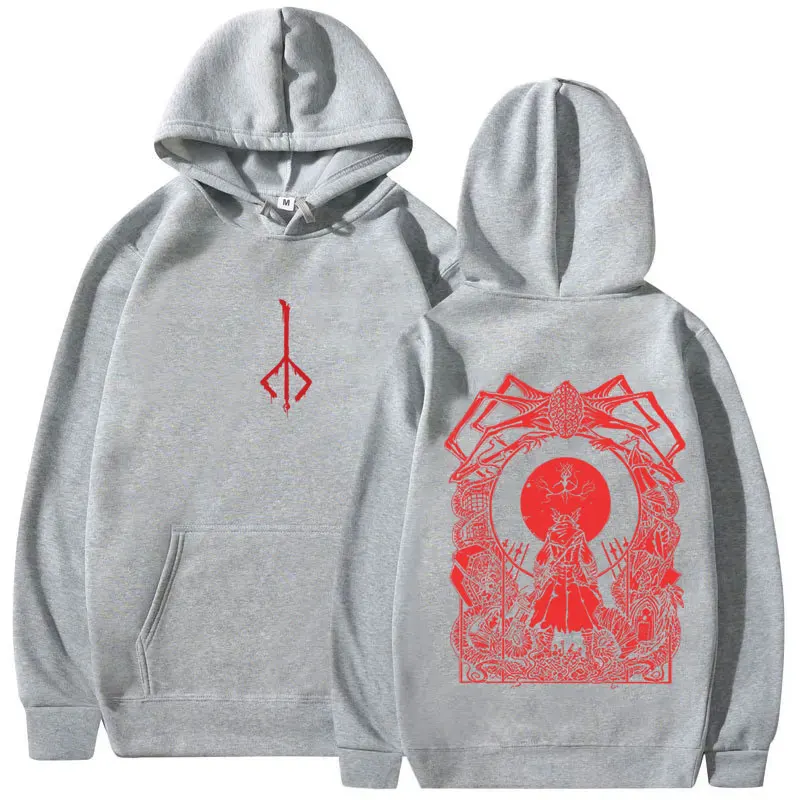 Herren Loose-Fit Streetwear, Bloodborne Game Grafik-Hoodie, Horror Hunter Cosplay Hoodie, Unisex Casual Retro Pullover – Detail 5