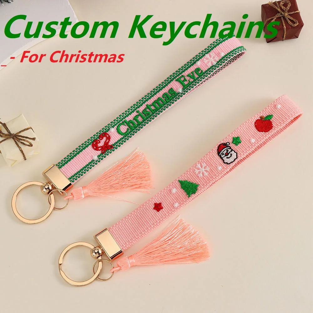 Custom Woven Keychain for Christmas, Festival, Events, Party, Personalized Key Ring, Bag Charm, Lanyard