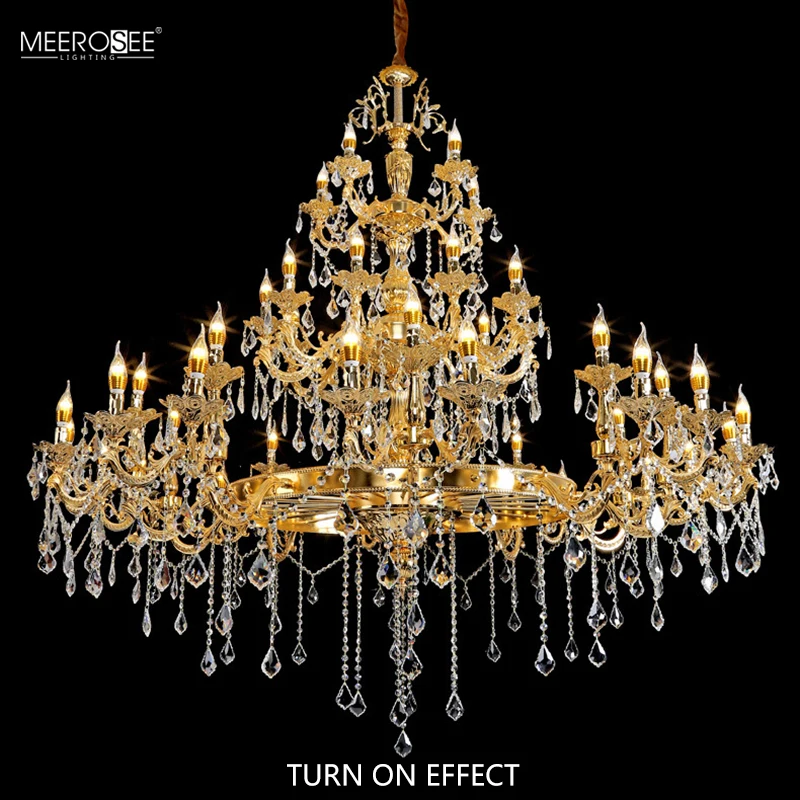 MEEROSEE Gold Crystal Chandelier Lights Hanging Pendant Home Appliance Lamp For Room Decor Lustre Lampara Techo