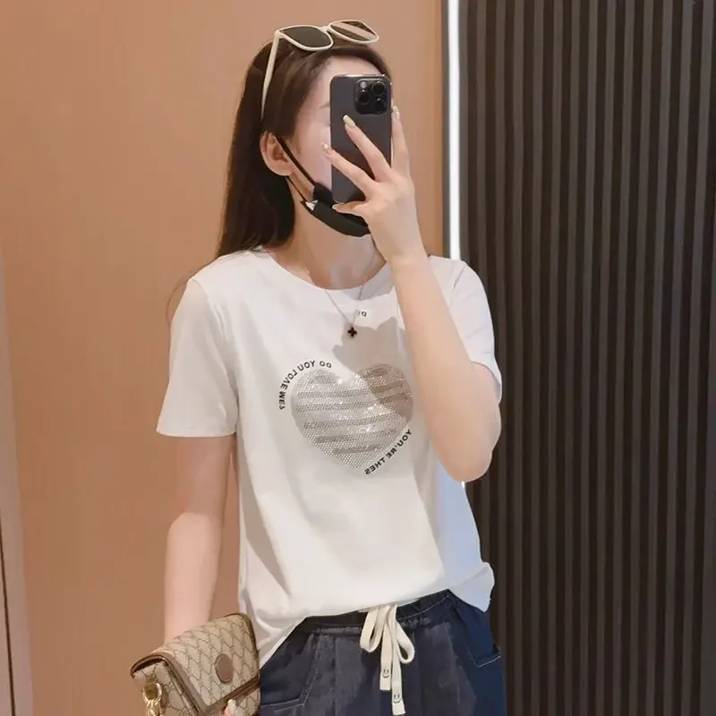 Female Clothing Spring Summer New Women's T-shirt Loose Slim Fashion Solid Cotton Short Sleeve Pullover Round Neck Vintage Tops