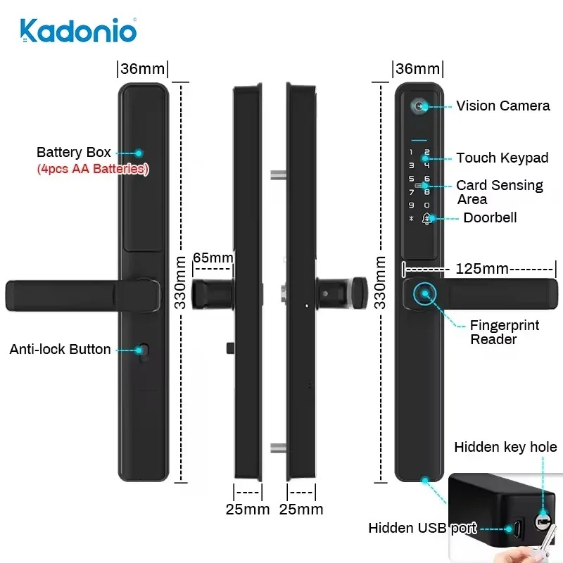 Kamonio-指紋パスワード付きのスマートロック、スマートロック、防水、カメラ付き、屋外ドア用、ip66