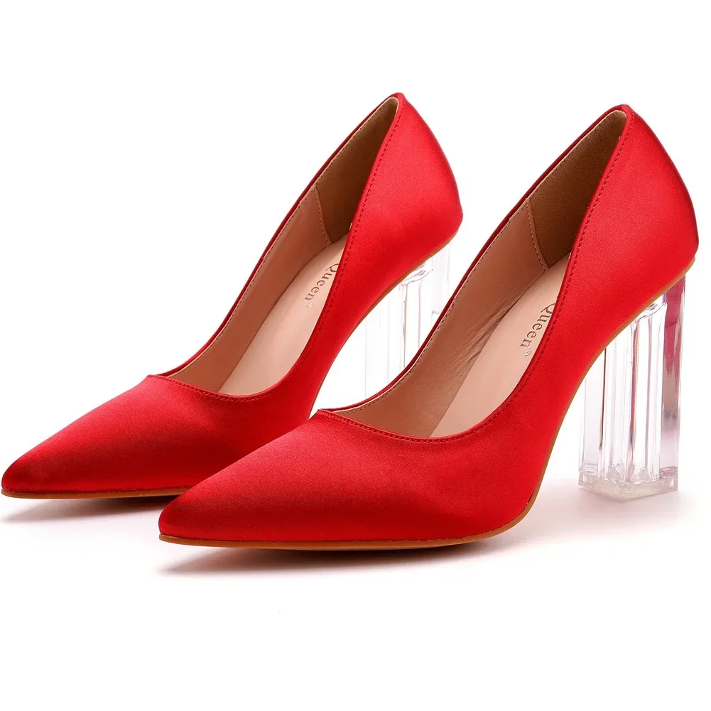 Women Heels Crystal Transparent Heel Pointed Shoes for Women\'s Dance Bride\'s Silk Satin Dress Wedding Banquet and Women\'s Shoes