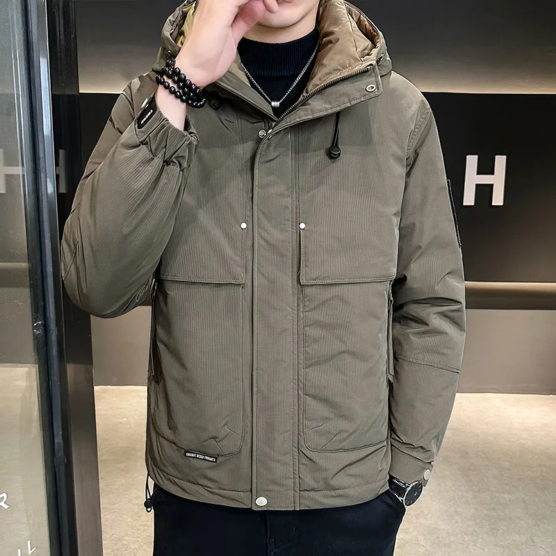 Casual 2024 Winter Men's Hooded Duck Down Jacket Streetwear Solid Loose Warm Puffer Coat Outdoor Windproof Thicken Down Clothing