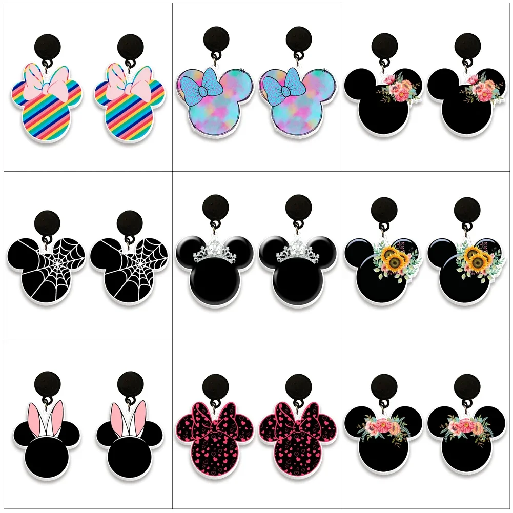 

New Arrival Cute Disney Mickey Minnie Bowknot Stud Earring Epoxy Jewelry Resin Acrylic Earrings Handmade Gifts Girl