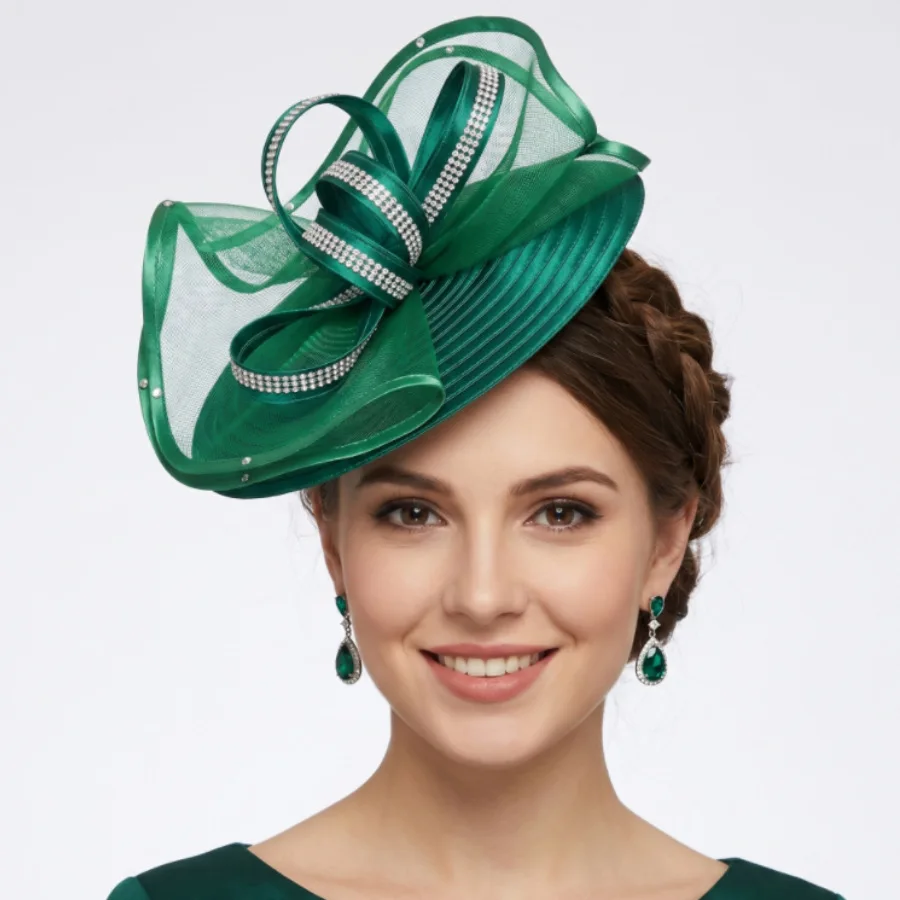 Luxury Design Rhinestone Bow Mesh Fascinator Hat Headwear Photo Shoot Bride Wedding Cocktail Party Fascinators Hairpin Headdress