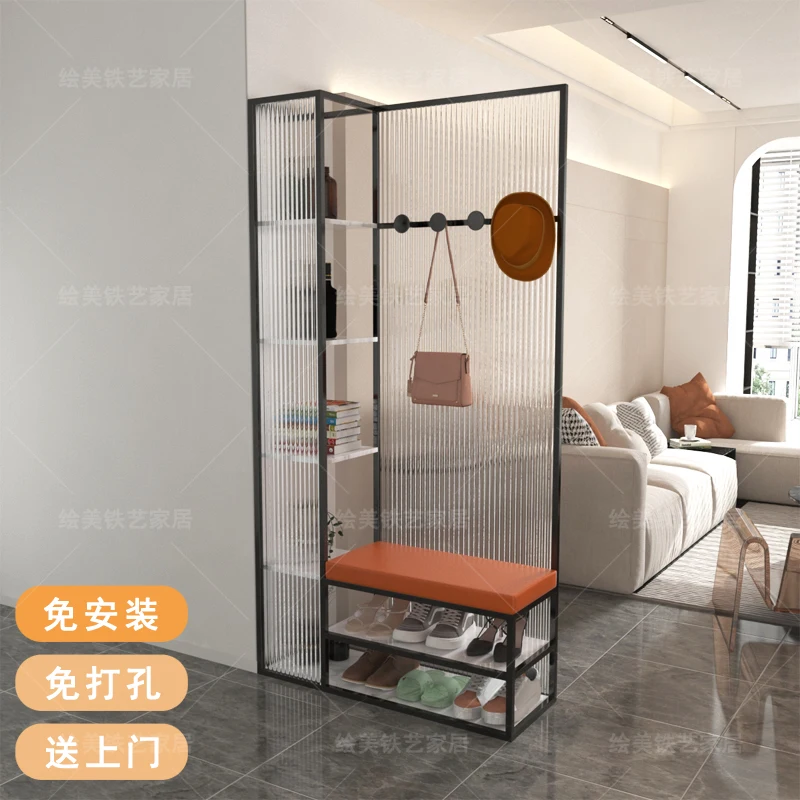 

Entrance cabinet, shoe cabinet, hanger, shoe stool , light luxury, door entry, living room, blocking glass screen, simp