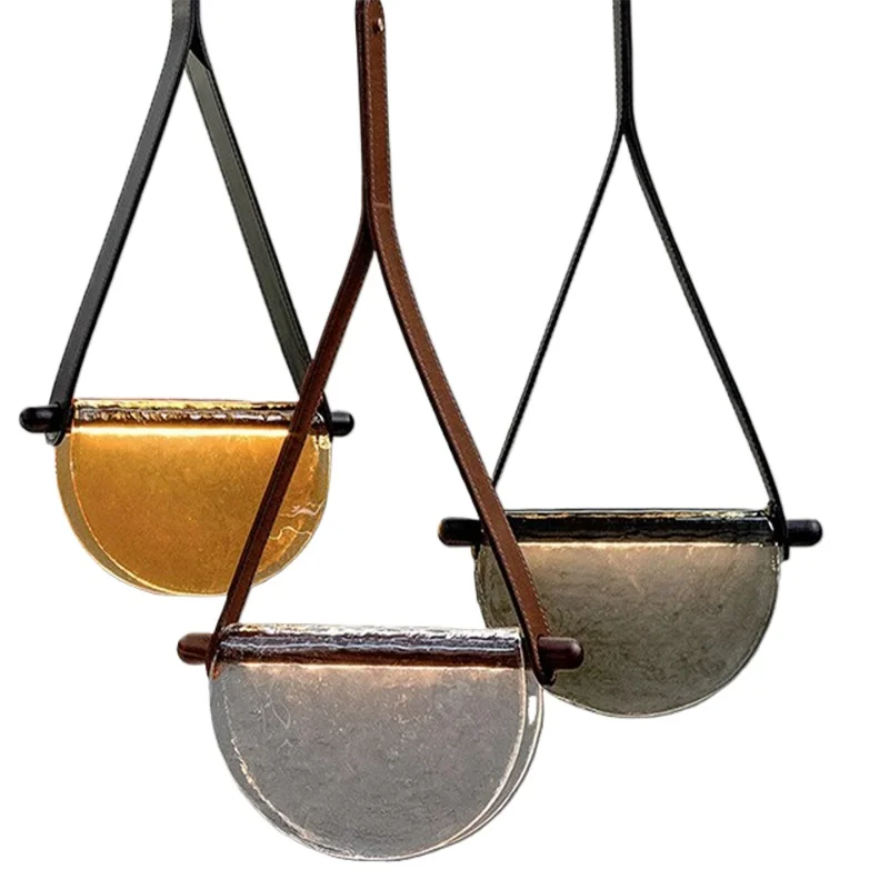 

Nordic leather chandelier modern simple dining room bedroom study light luxury glass decorative lamps